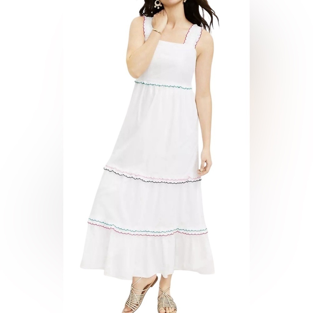 Loft RAINBOW RUFFLE STRAPPY TIERED MAXI DRESS Large I#142